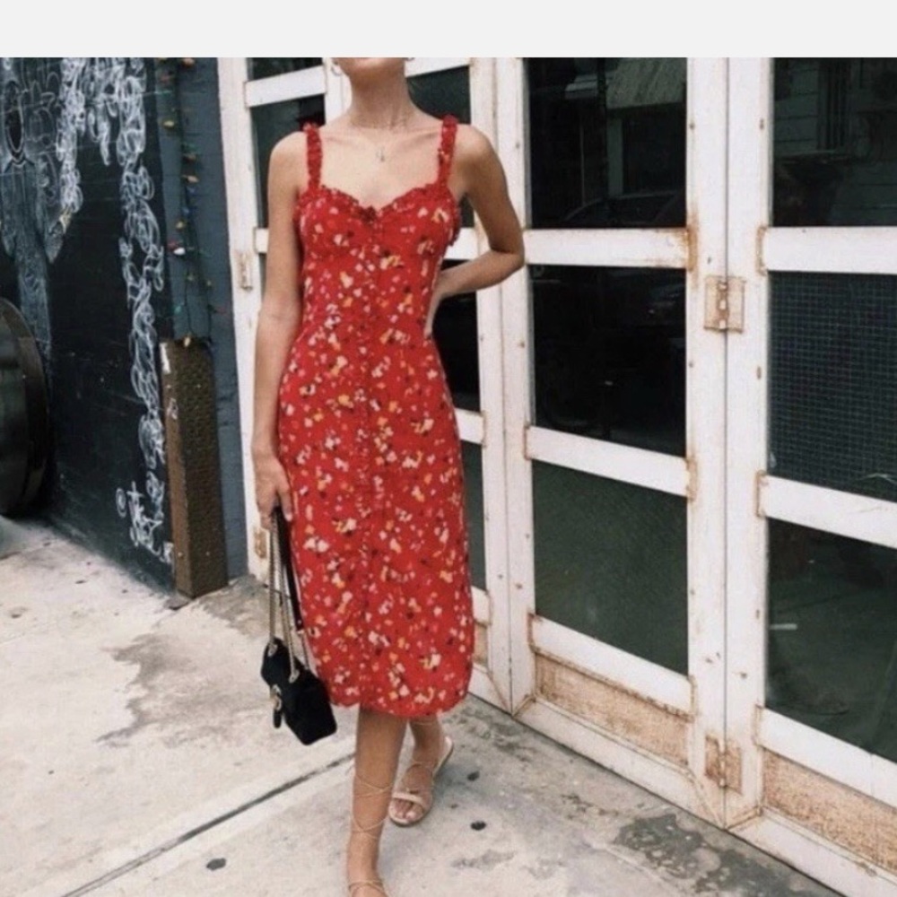 Chic Red Floral Midi Dress